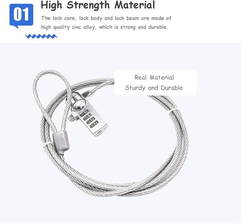 Diyeeni قفل أمان للكمبيوتر المحمول قابل لإعادة تعيين كلمة المرور المكونة من 4 أرقام مع وصلة كابل قابلة للدوران بزاوية 90 درجة - Image 3